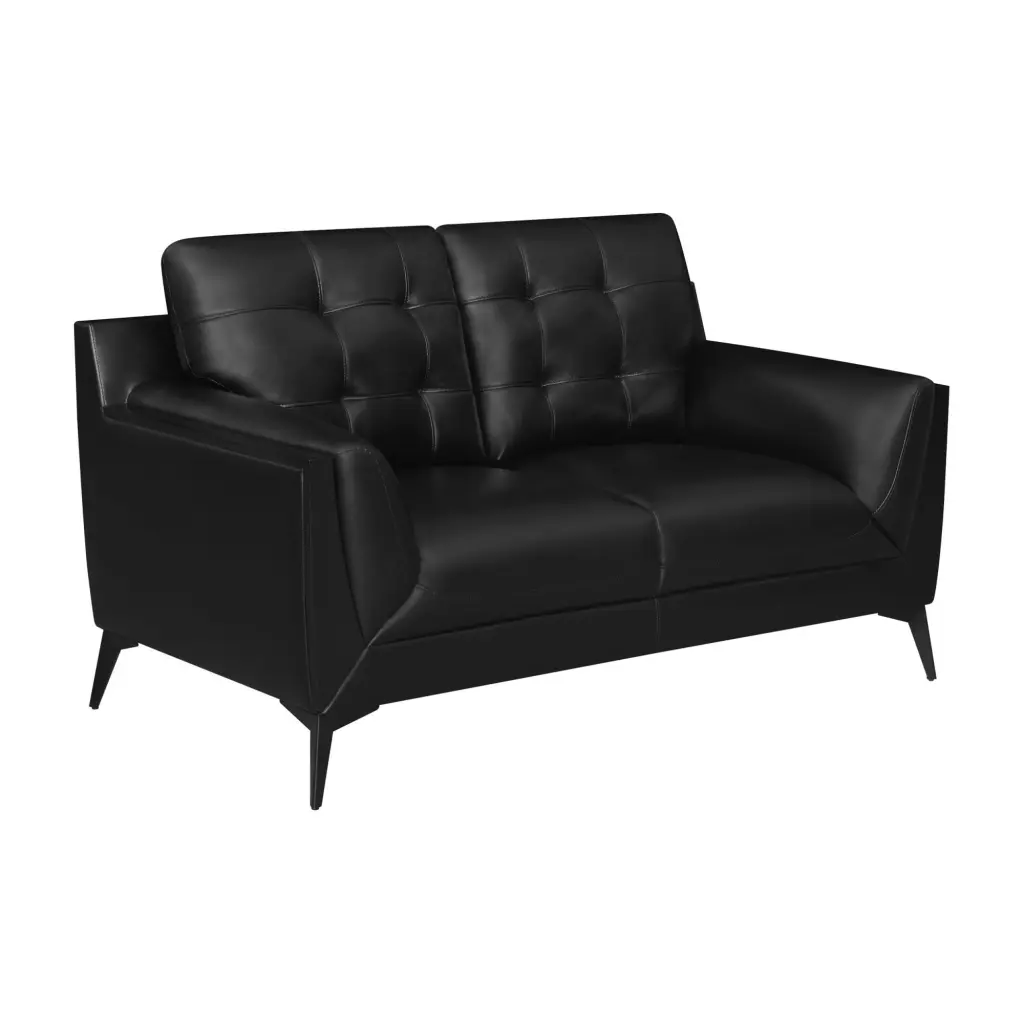 Cole 64 Inch Black Vegan Faux Leather Loveseat Double Track Arms Benjara