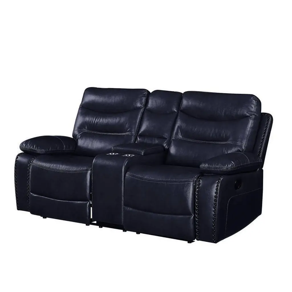 Bowery Hill Contemporary Loveseat Console Navy Leather-Gel Match - Luxurious Sofa Living Room