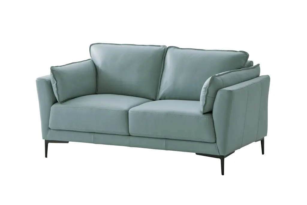 DeeHome ACME Mesut Light Blue Top Grain Leather Loveseat Black Finish
