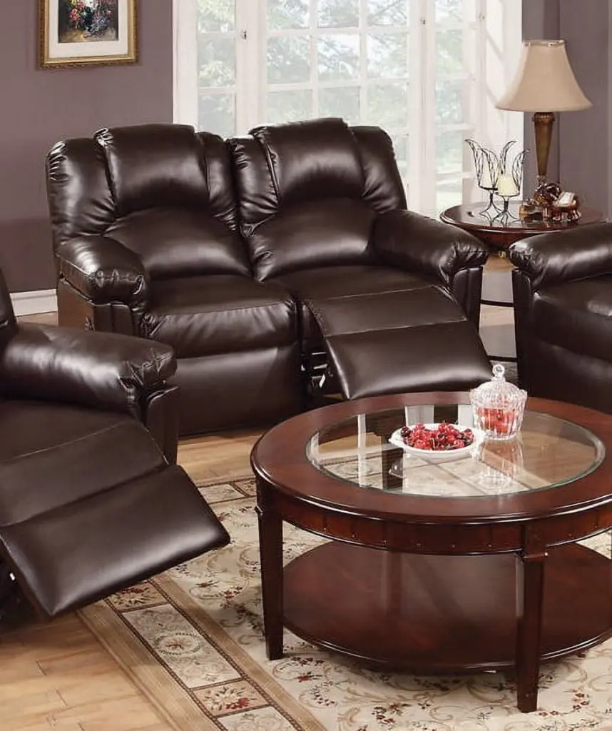 DeeHome Motion Loveseat 1pc Couch Brown Bonded Leather Living Room