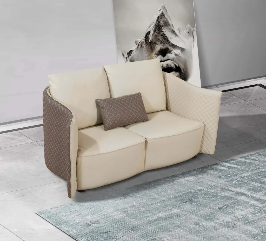 Luxury Italian Leather Lite Grey Taupe Loveseat MAKASSAR European Furniture Living Room