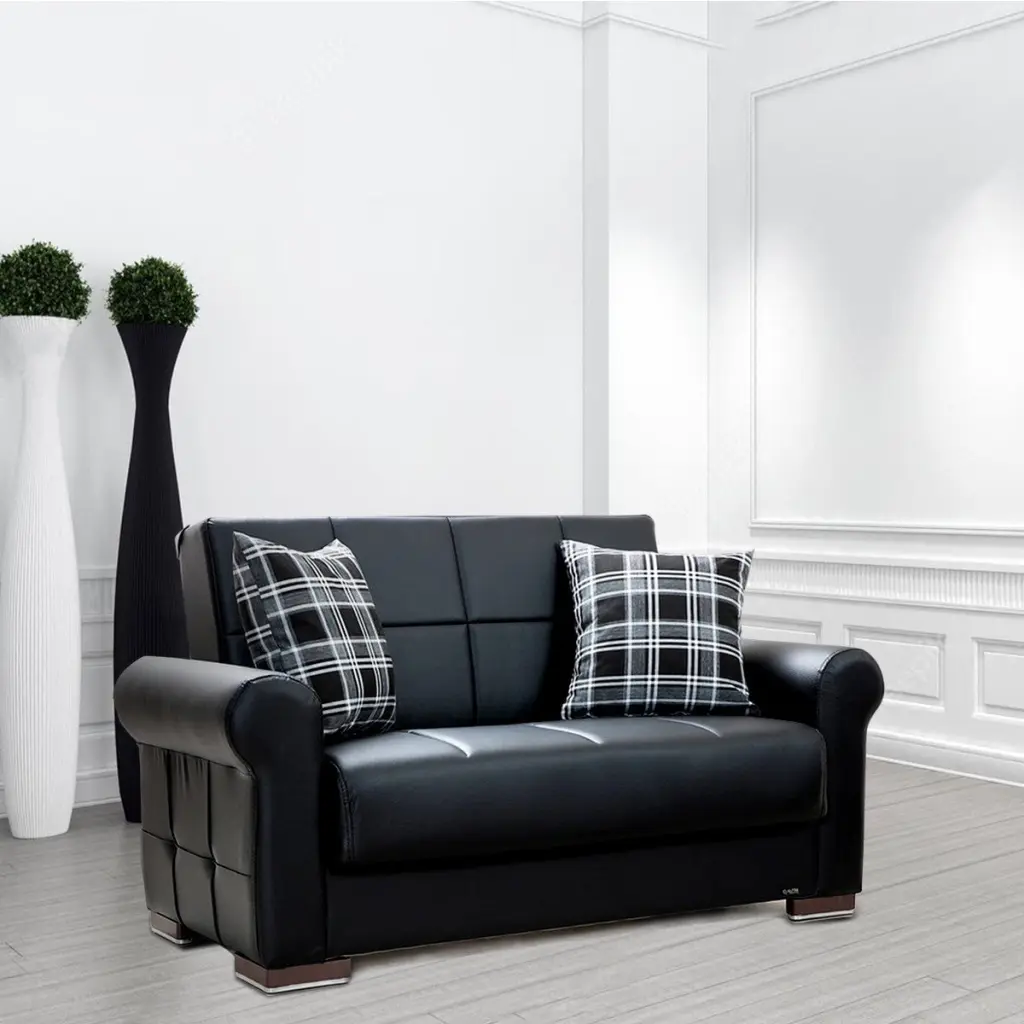 Silva Black PU Leatherette Loveseat Modern Sofa Living Room Go Green Woods