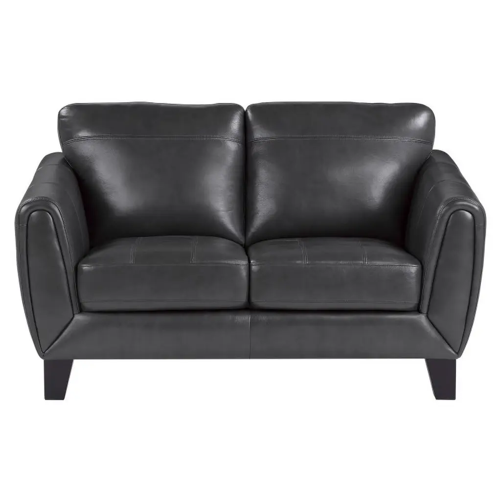 Spivey Collection Classically Cool Dark Gray Top Grain Leather Loveseat Retro Look Homelegance