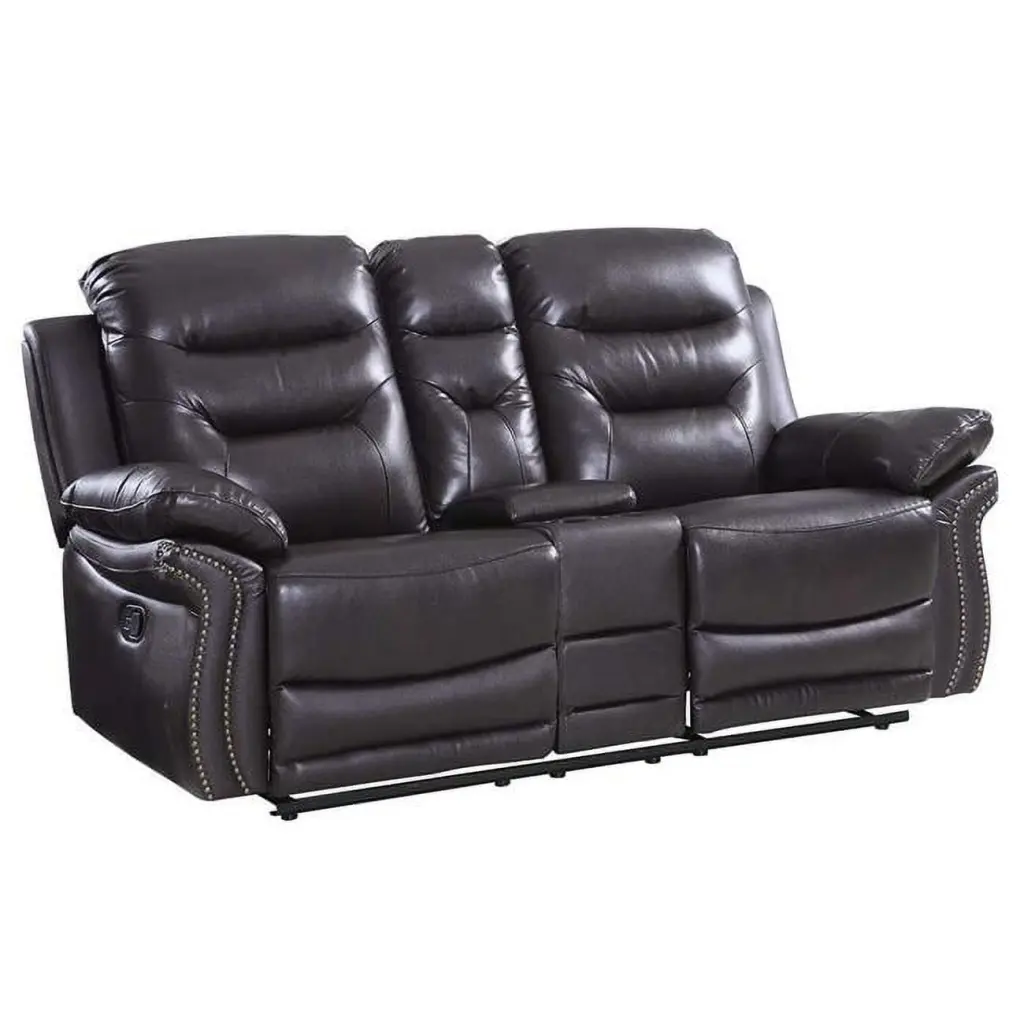 Home Roots Comfortable Leather Console Loveseat Brown - 44 Inch Compact Sofa HomeRoots