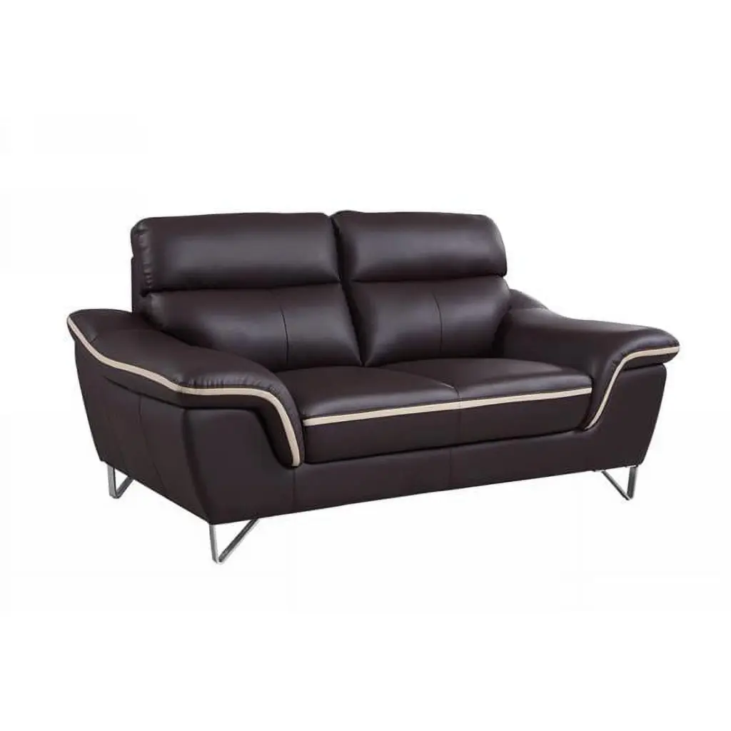 Home Roots Contemporary Brown Leather Loveseat 36 Inch Compact Living Room Furniture HomeRoots