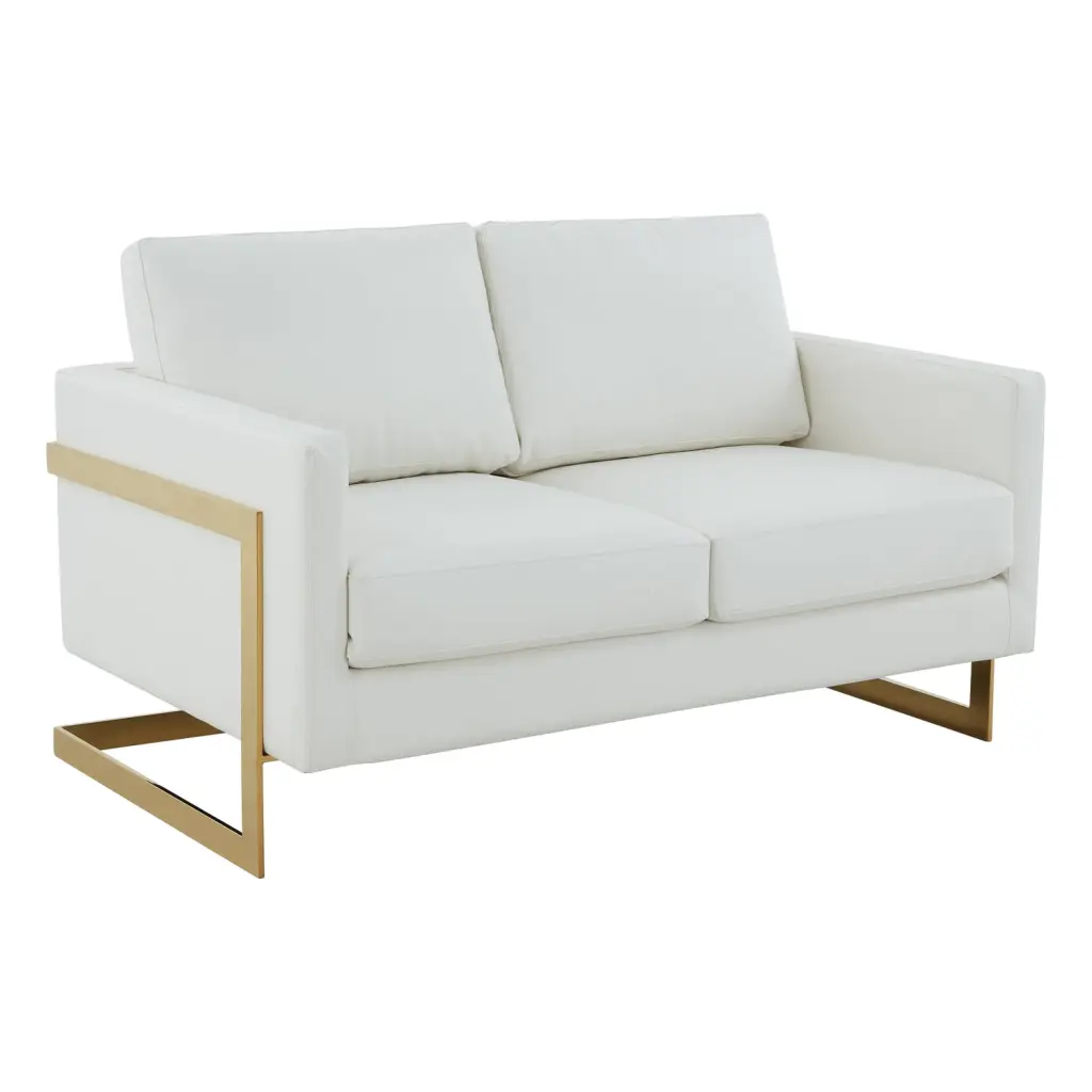 HomeStock Mountain Majesty Modern Mid-Century Upholstered Leather Loveseat Gold Frame