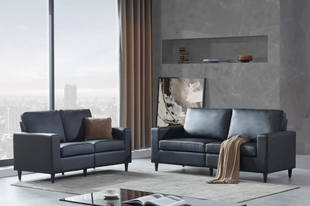Modern Black PU Leather Loveseat Sofa Home or Office 2+3 Seat Kofun
