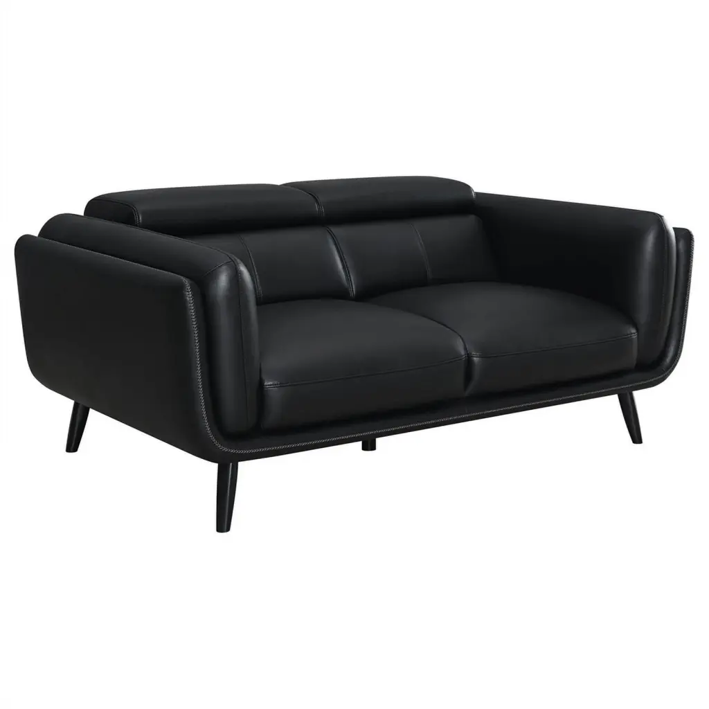 Maklaine Faux Leather Track Arms Loveseat Tapered Legs Black - Modern Living Room Sofa
