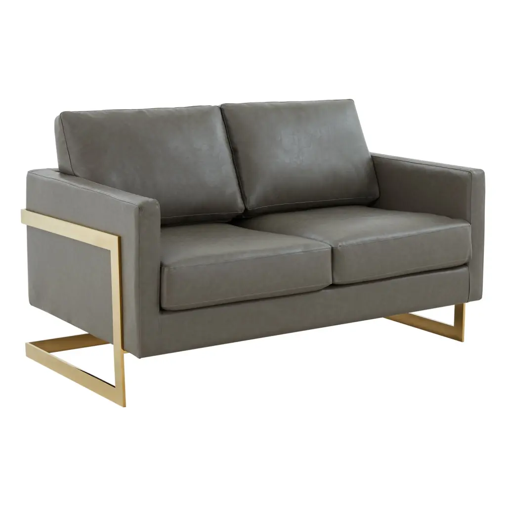 Maykoosh Rustic Recluse Modern Mid-Century Upholstered Leather Loveseat Gold Frame