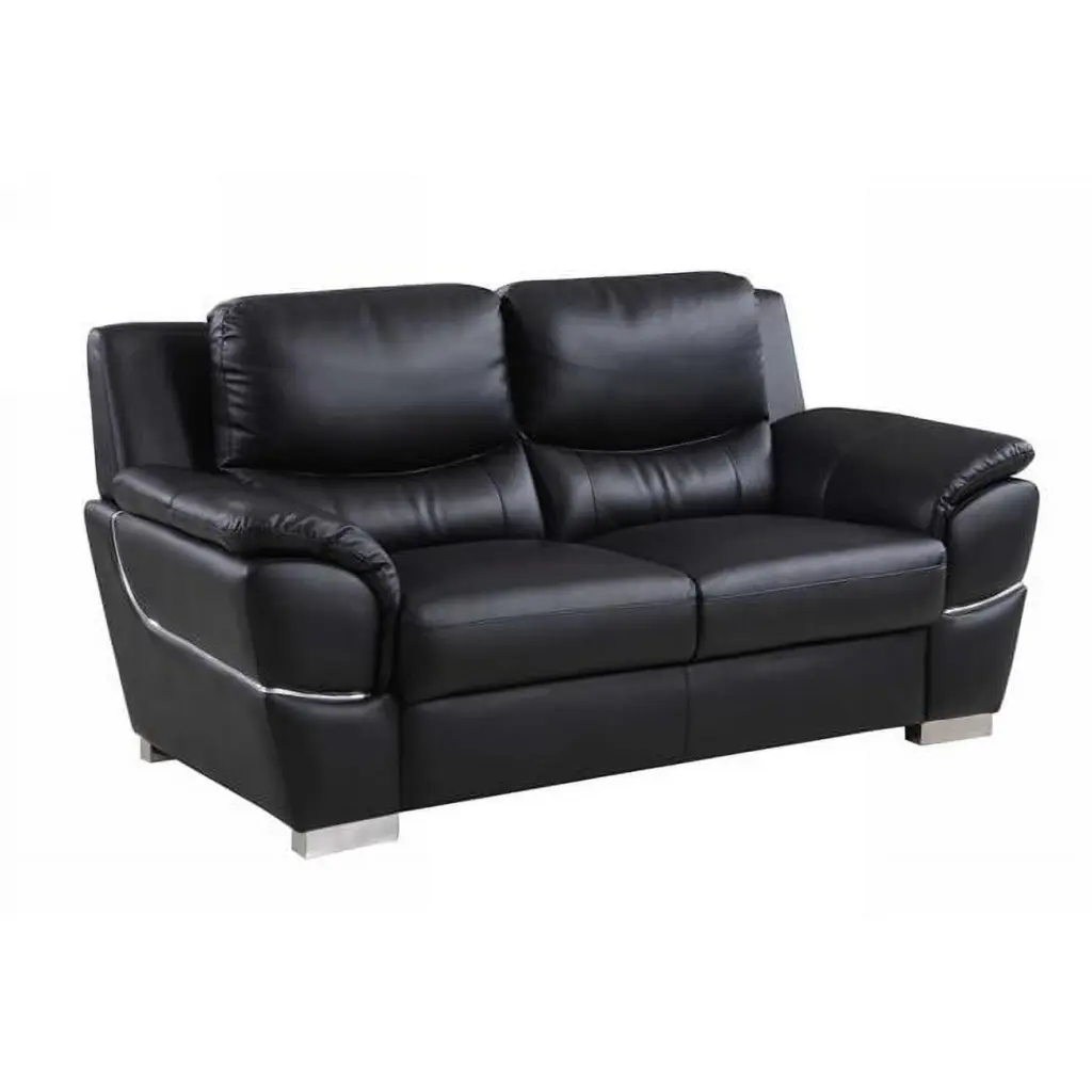 Home Roots Chic Black Leather Loveseat - 37 Inch Modern Sofa MEWE