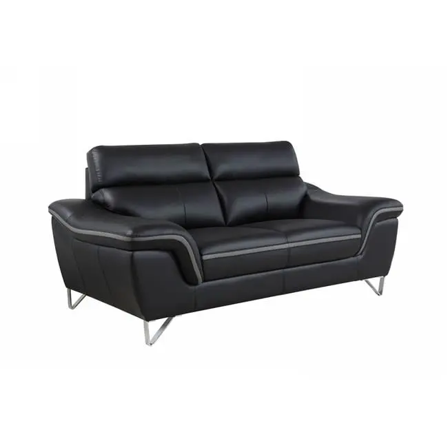 Home Roots Contemporary Black Leather Loveseat 36 Inch Small Space Sofa MEWE