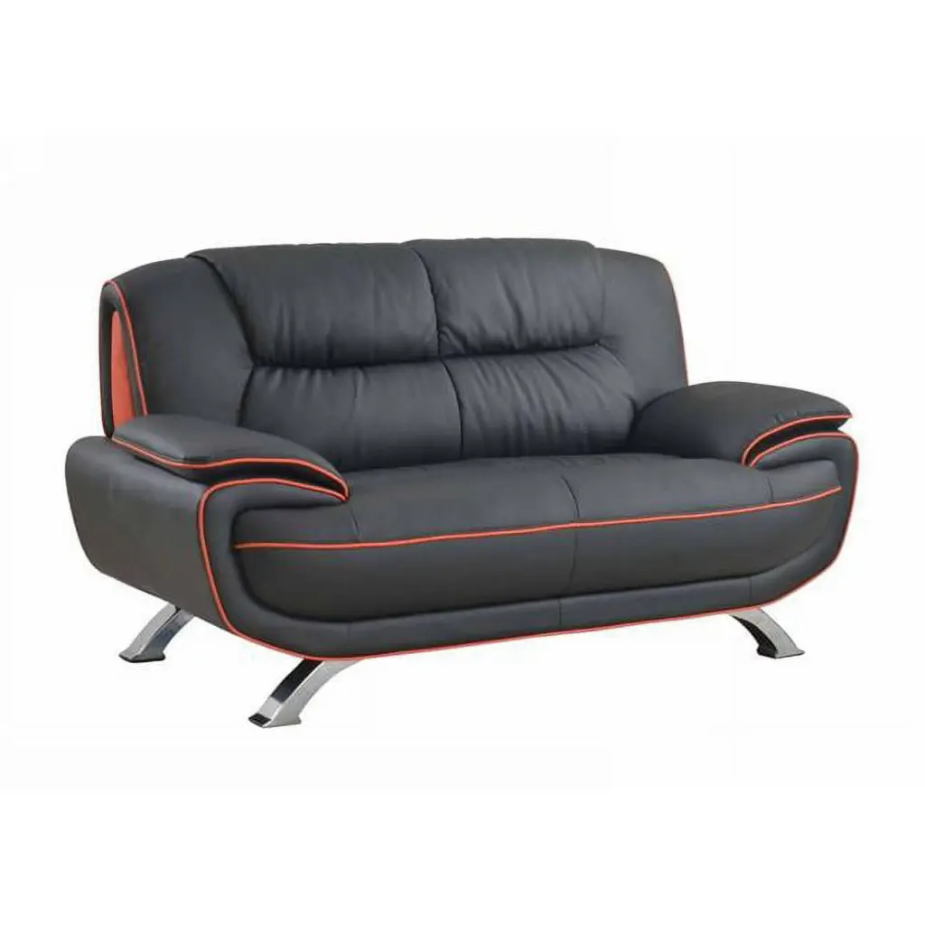 Home Roots Sleek Leather Loveseat Black 40 Inch Compact Sofa MEWE
