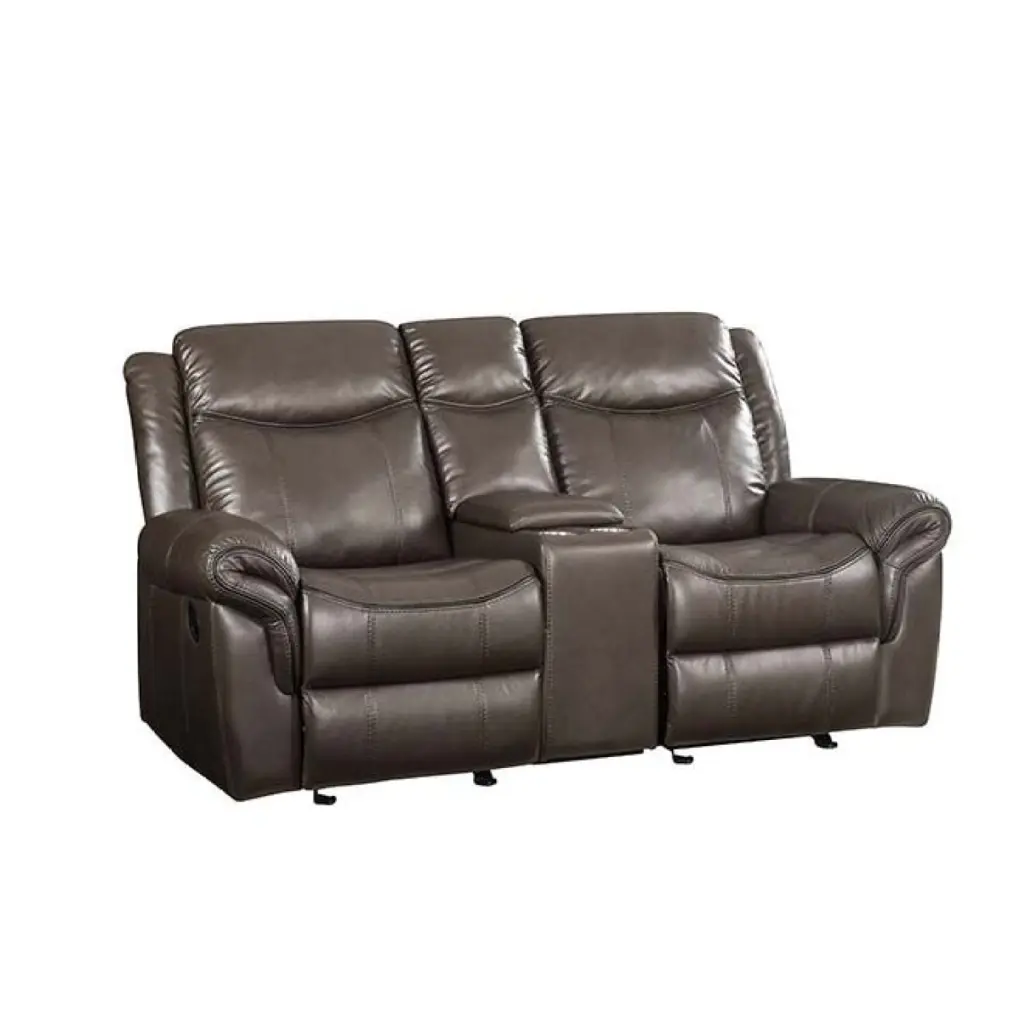 Miekor Furniture Lydia Motion Loveseat Console Brown Leather Aire Sofa