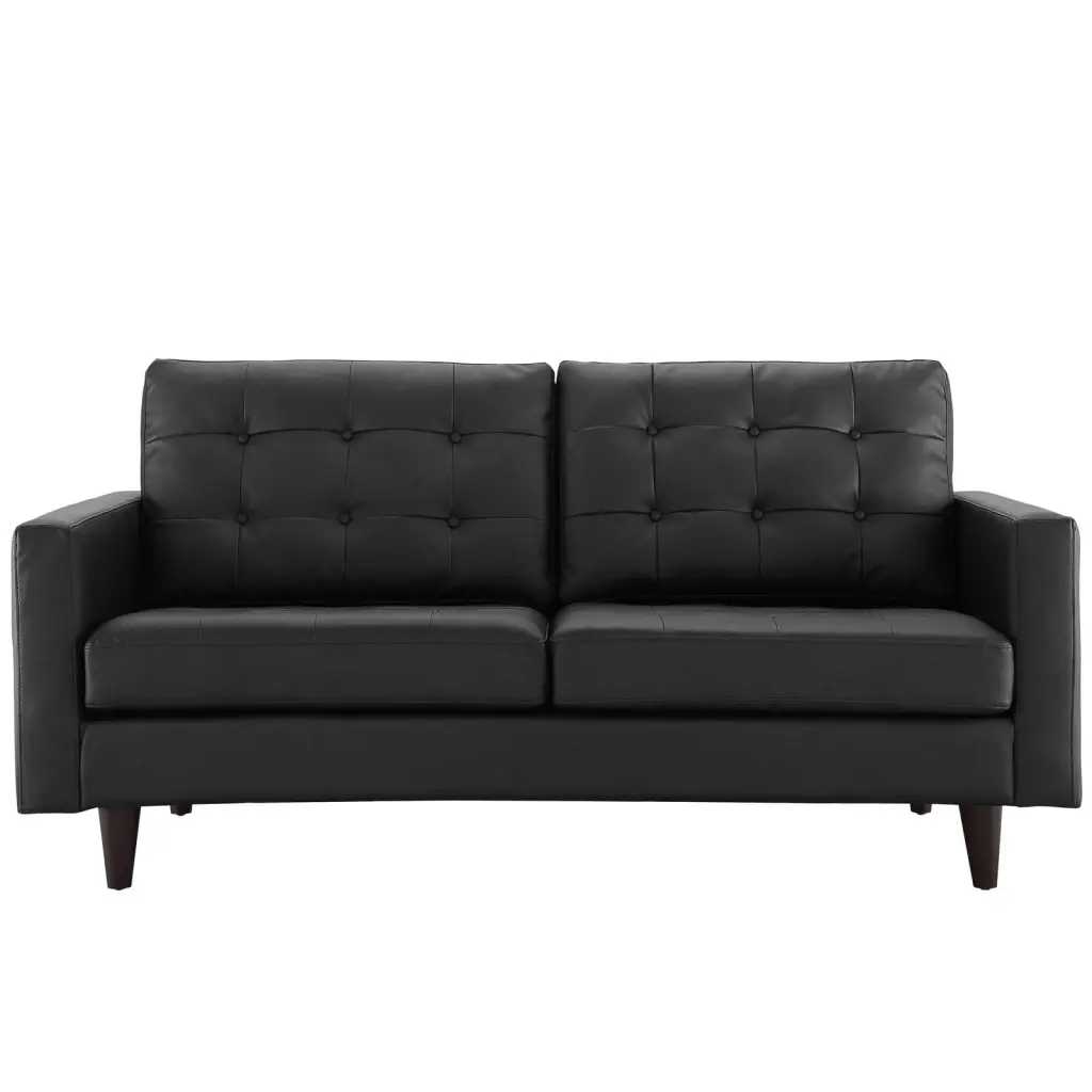 Modern Contemporary Black Leather Loveseat Living Room