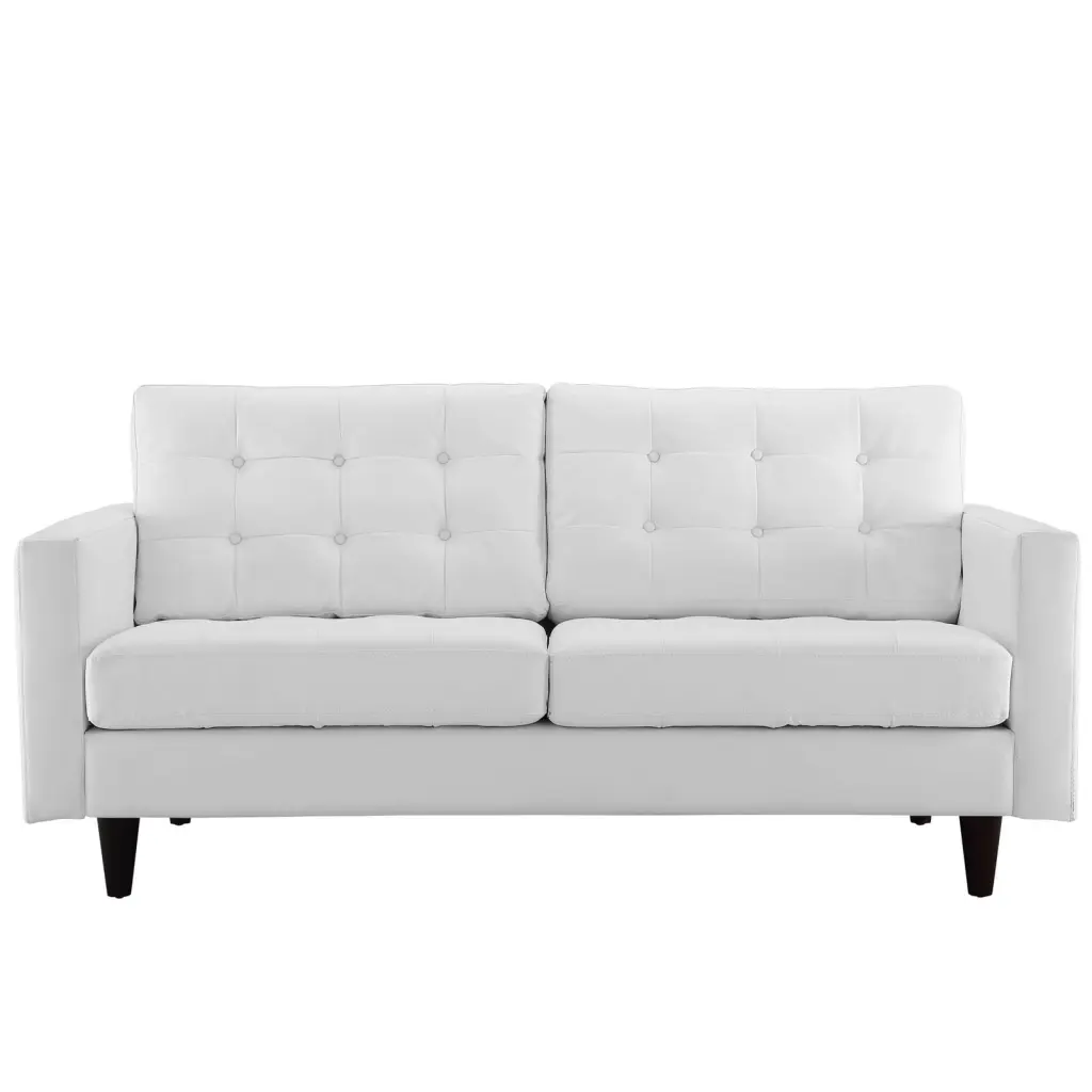 Modern Contemporary White Leather Loveseat Stylish Living Room