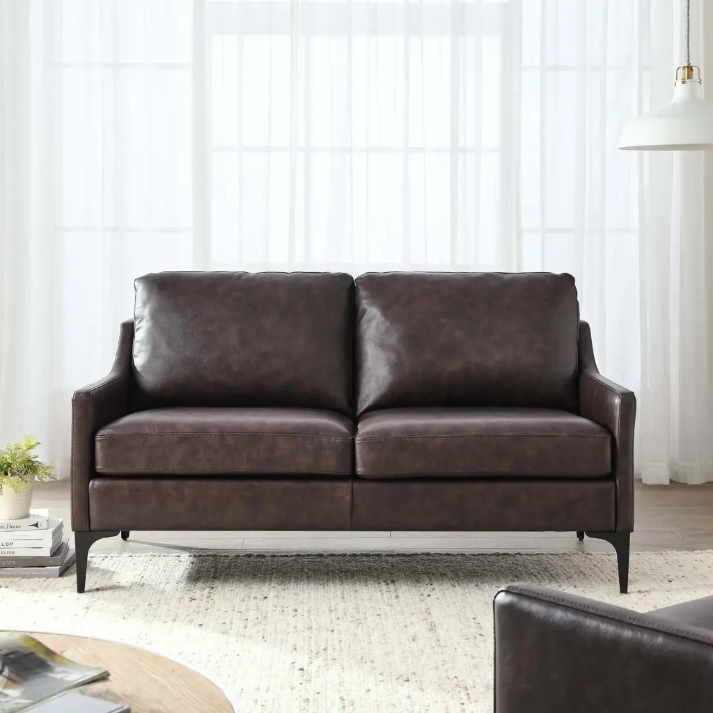 Modway Corland Leather Loveseat Brown - Premium 2-Seater Sofa