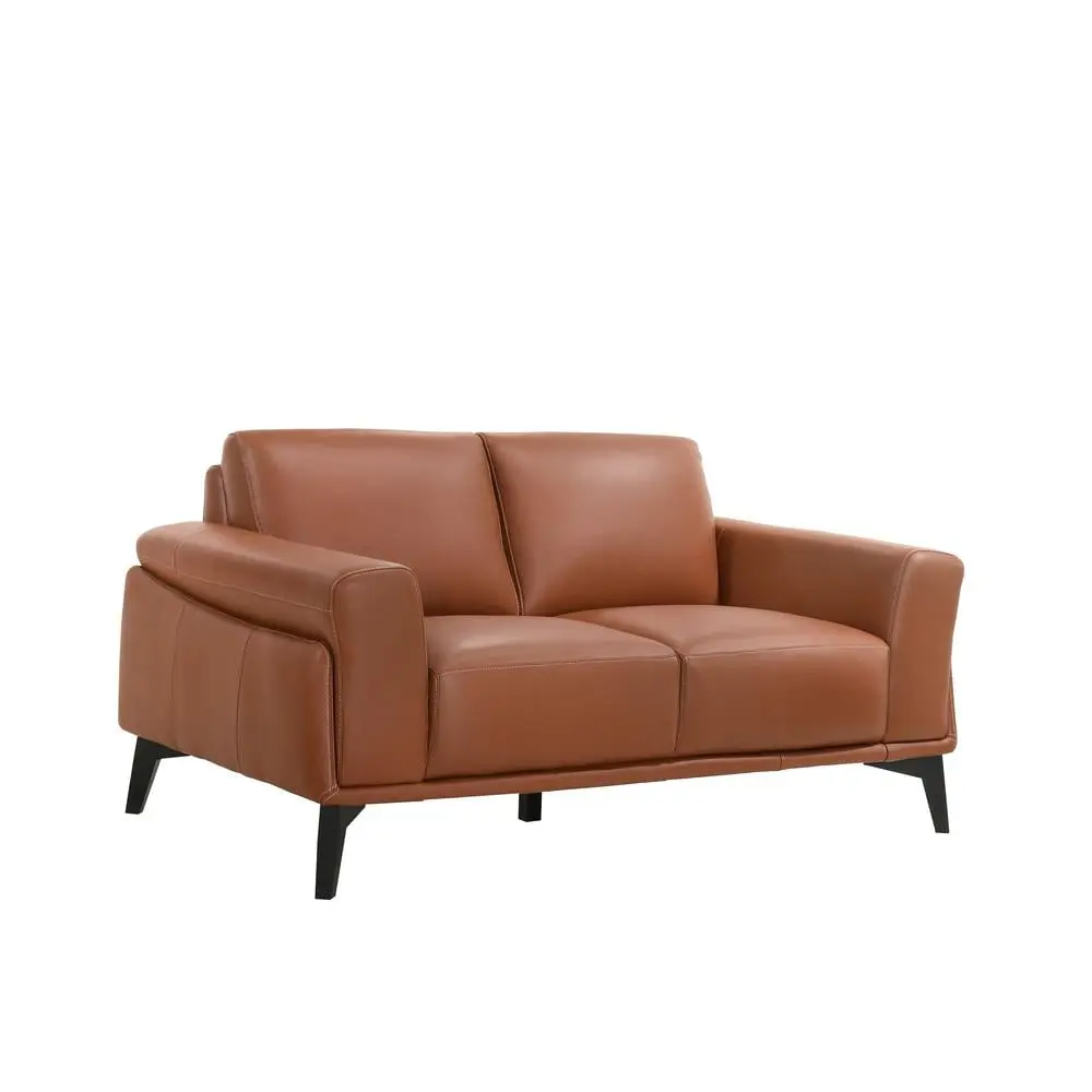 New Classic Furniture Como Leather Upholstered Loveseat Terracotta Orange - Stylish Sofa Living Room