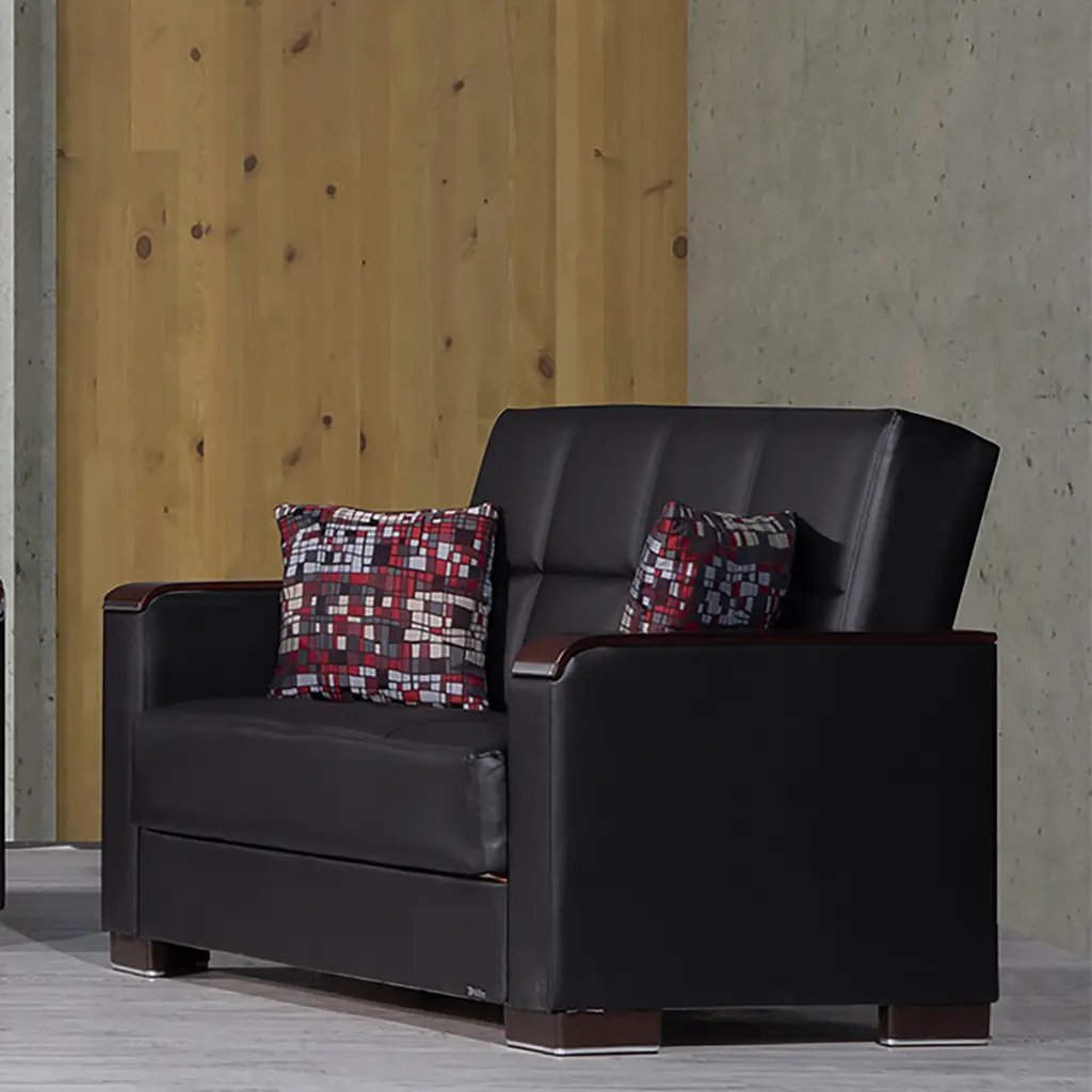 ARMADA X LOVESEAT 315 Black PU Stylish Living Room Ottomanson