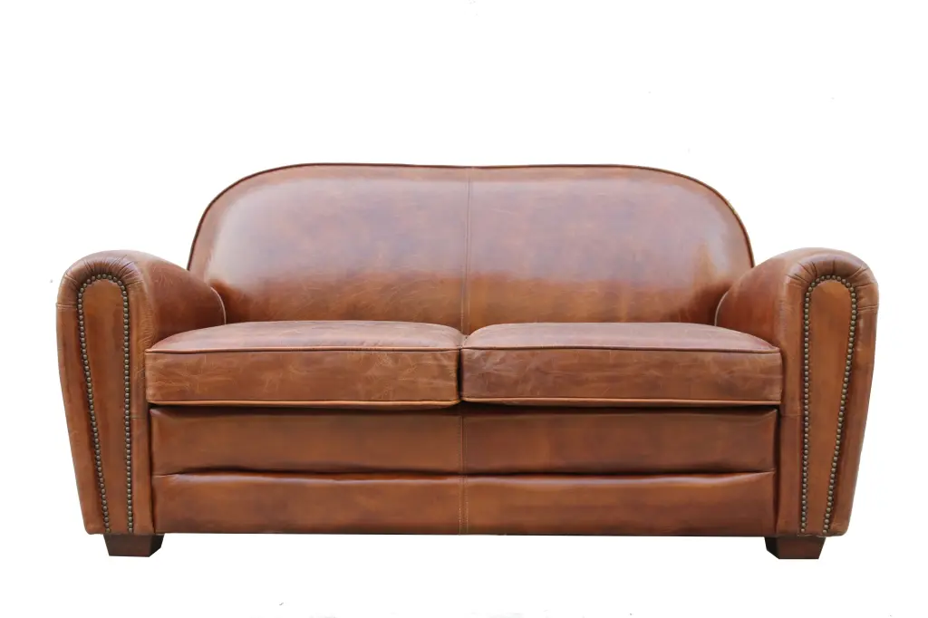 Pasargad Home Paris Club Genuine Leather Loveseat Sofa Brown 2 Seating