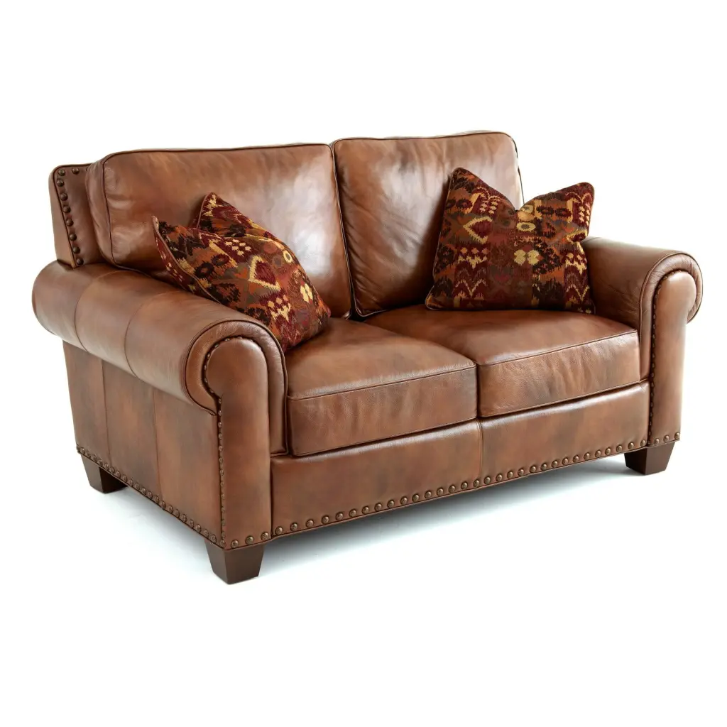 Steve Silver Silverado Leather Loveseat 2 Accent Pillows Caramel Brown Steve Silver Co.
