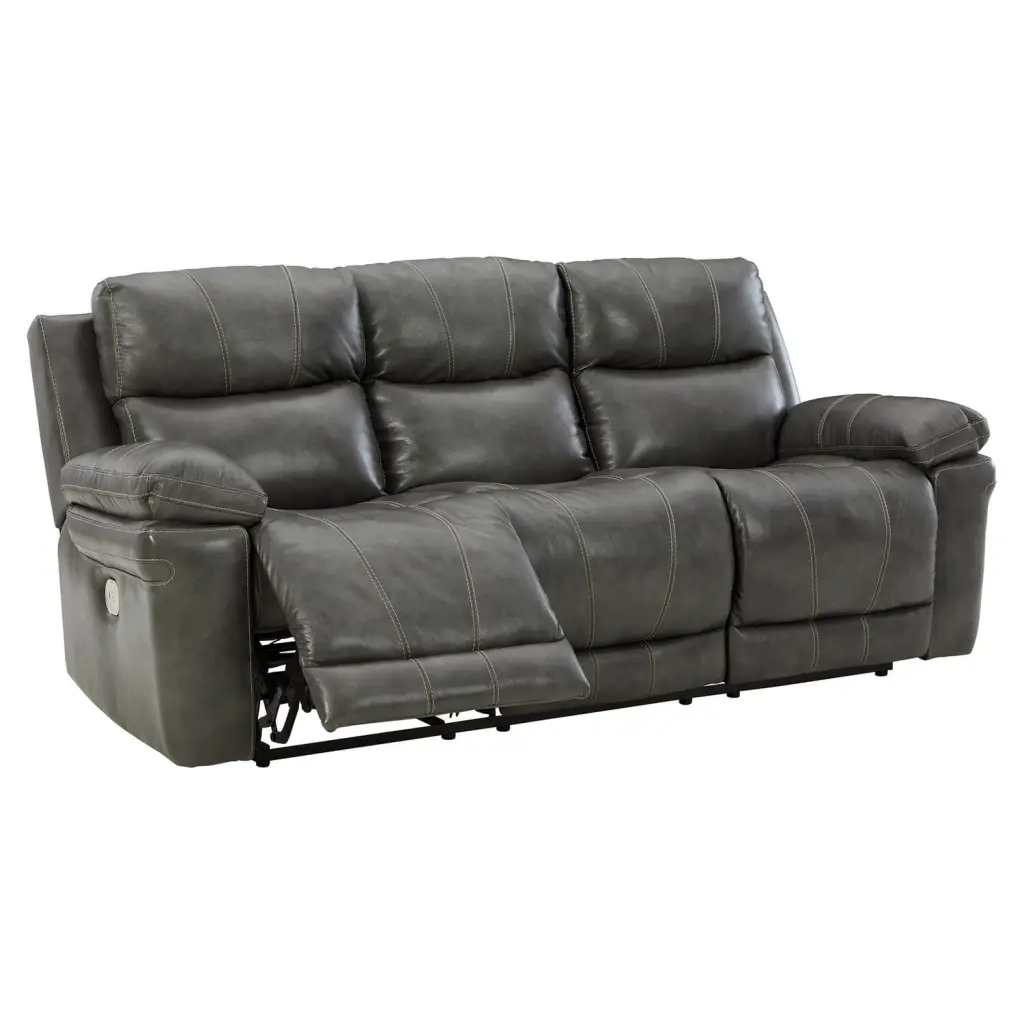 Benjara 88 Inch Power Reclining Gray Leather Match Sofa USB Port - Modern Comfort