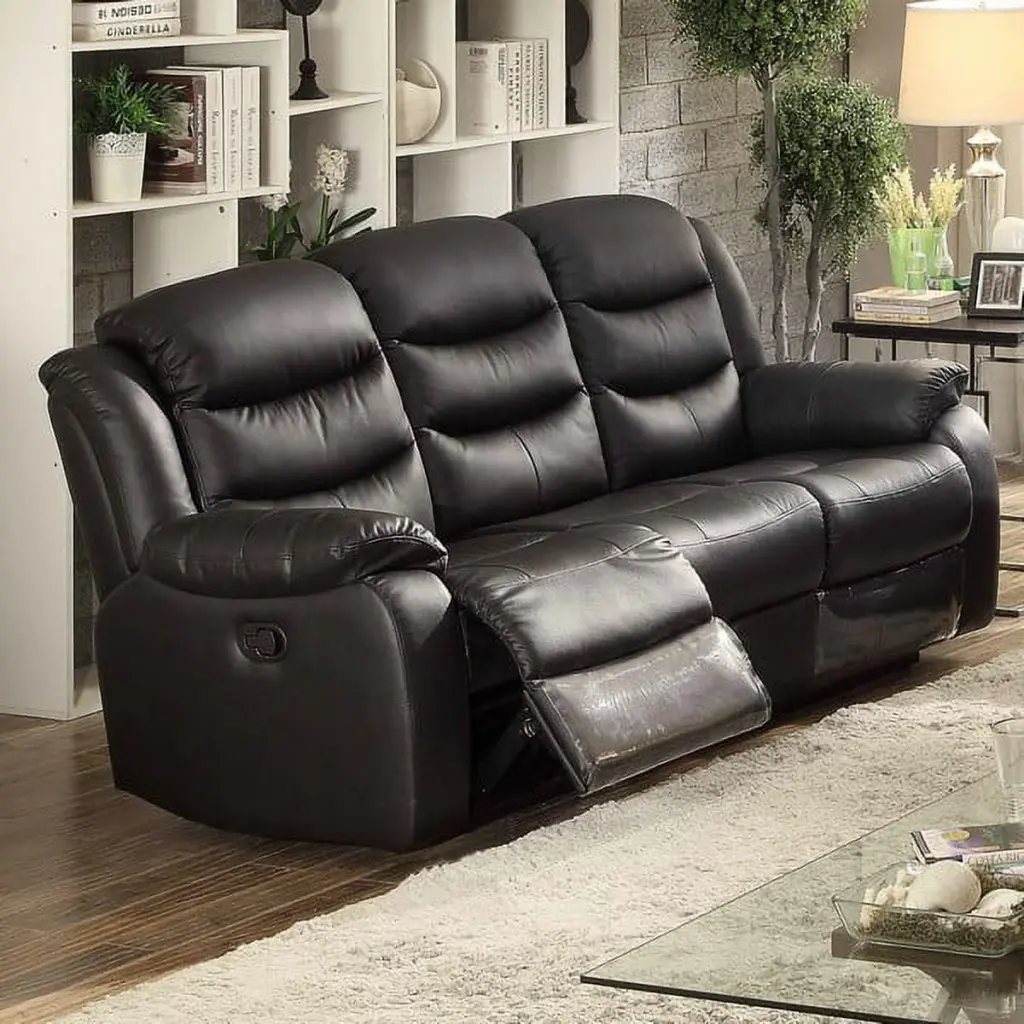 Black Transitional Leather Match Glider Reclining Sofa - Stylish Comfort HomeRoots