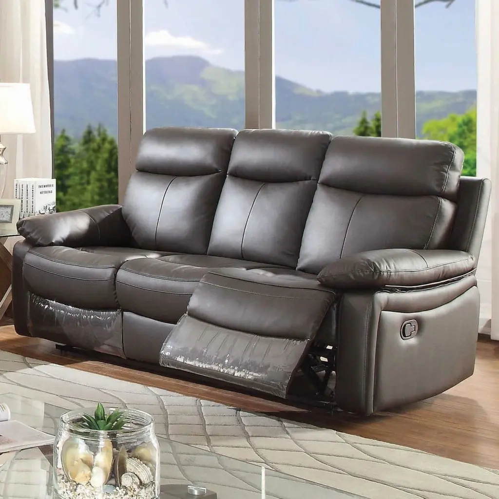 Dark Brown Reclining Leather Match Living Room Sofa - Comfortable Recliner Couch HomeRoots