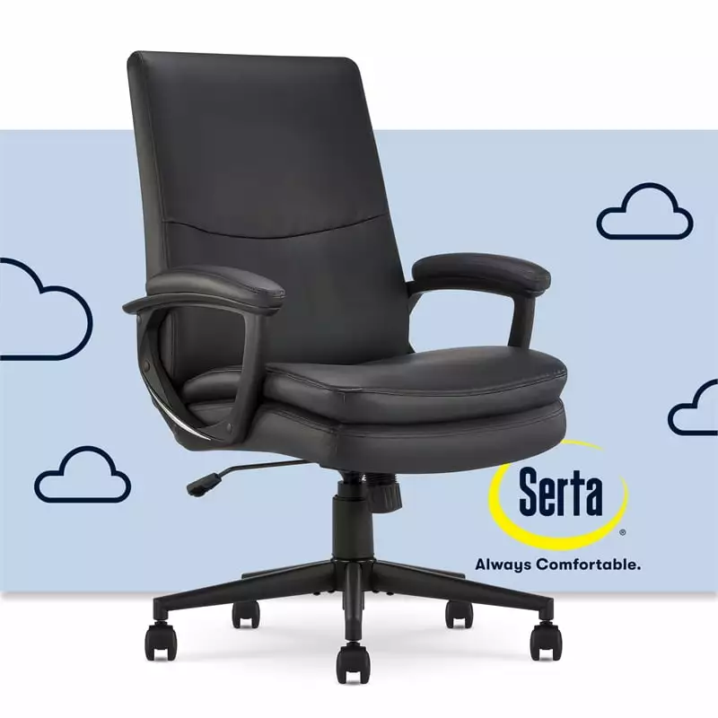 Serta Comfort Modern Executive Office Chair Metal Base Bonded Leather Black Ergonomic Desk Chair