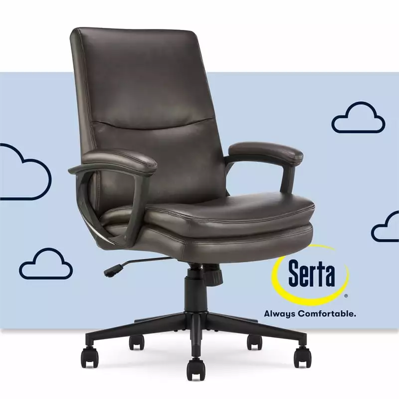 Serta Comfort Modern Executive Office Chair Metal Base Bonded Leather Brown Ergonomic Desk Chair