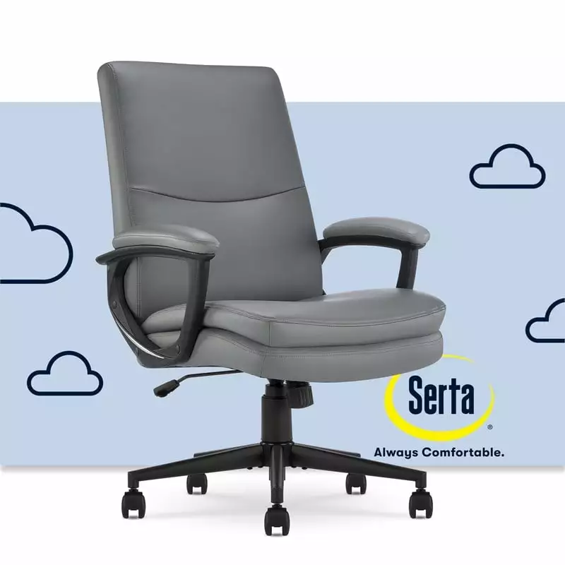 Serta Comfort Modern Executive Office Chair Metal Base Bonded Leather Gray Ergonomic Desk Chair