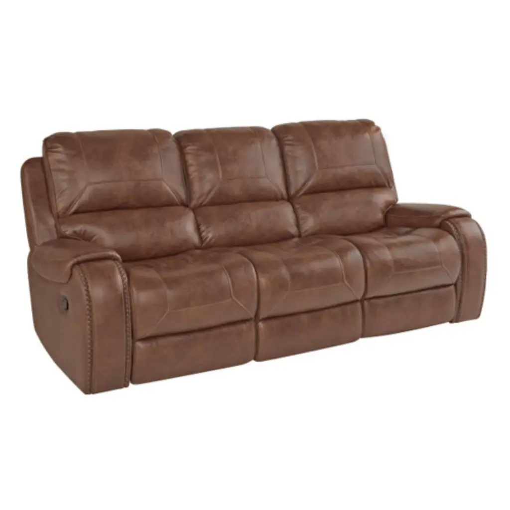 Roundhill Furniture Achern Brown Leather Nailhead Reclining Sofa Storage Console and USB Port