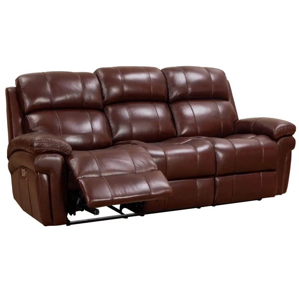 Luxe Leather 3-Seater Dual Recline Sofa Power Headrest and USB Ports Brown Sunset Trading