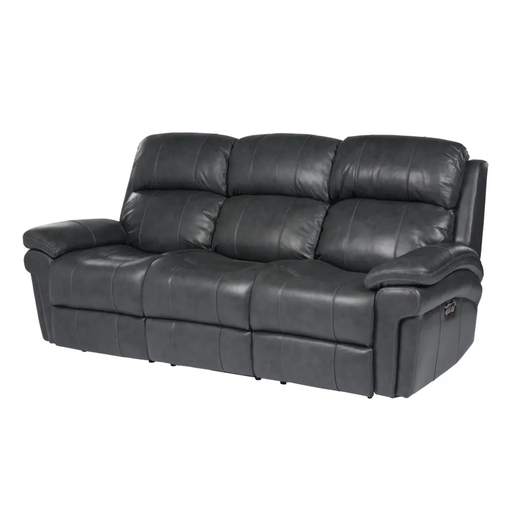 Sunset Trading Luxe Leather Reclining Sofa Power Headrest Gray - Comfortable Living Room Seating