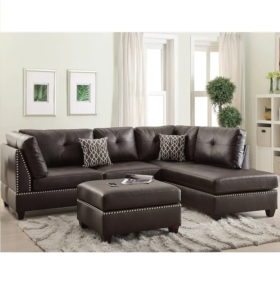 Espresso Bonded Leather Reversible Chaise Sectional Set Ottoman Left or Right Hand Amazing Choice