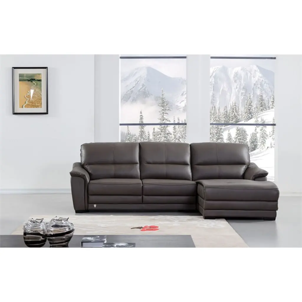 EK-L046 Italian Leather Taupe Brown Right Facing Chaise Sectional Sofa American Eagle Furniture