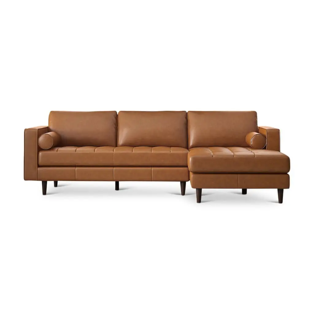 Dexter Tan Genuine Leather Right-Facing Sectional Sofa Cushion Back Ashcroft