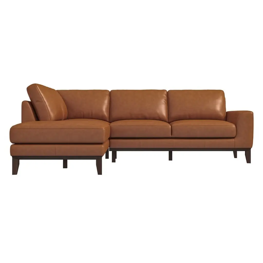Mundo Mid Century Tight Back Leather Left Facing Upholstered Sectional Tan Ashcroft