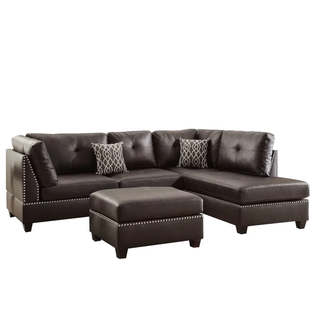 BenJara Plushed Bonded Leather 3 Pieces Sectional Set Brown