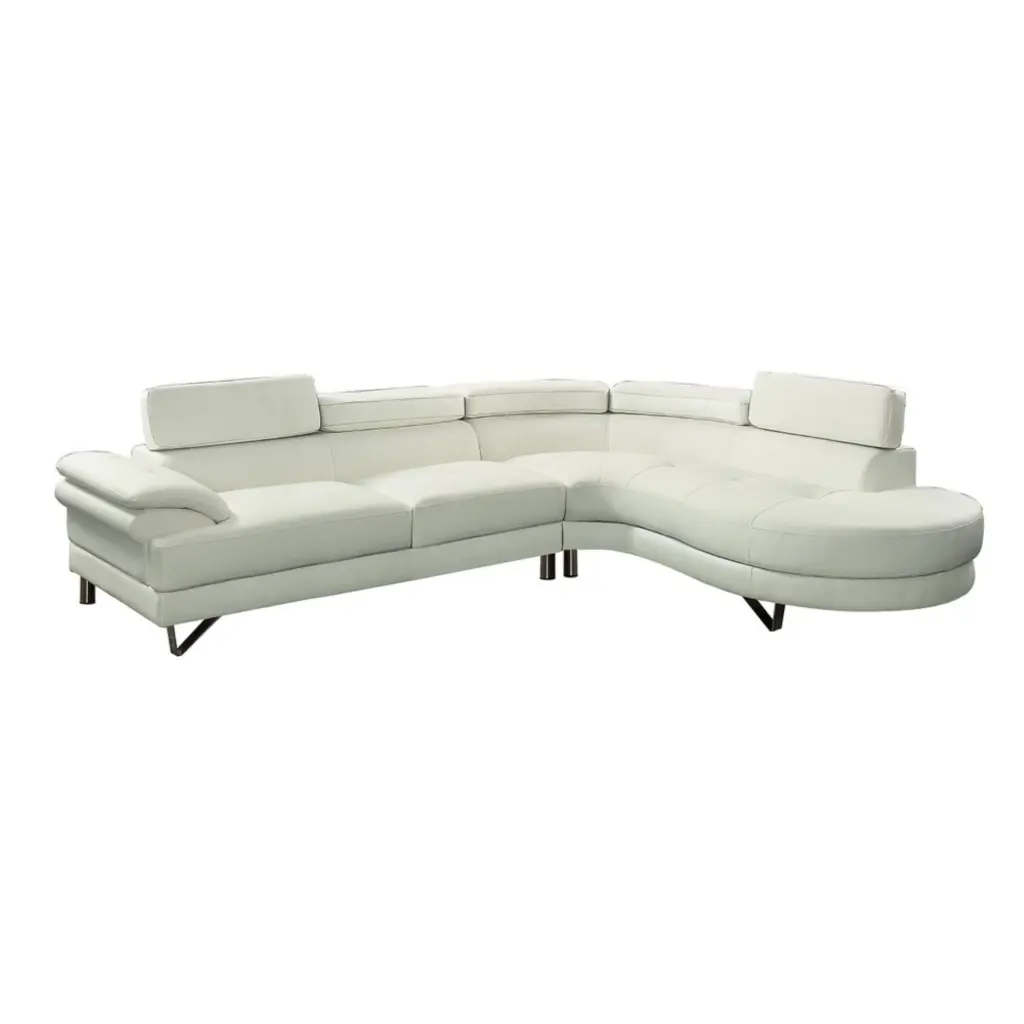 Faux Leather 2 Piece Sectional Sofa White Modern Living Room Benzara