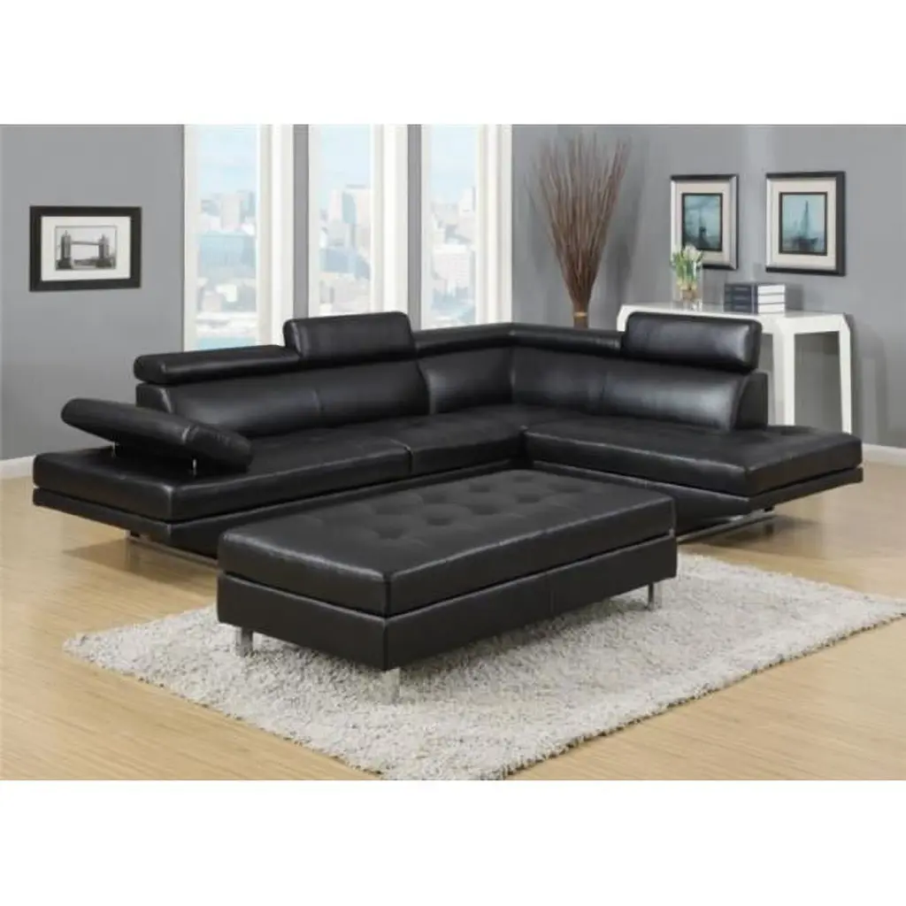Logan Collection 3 Piece Bonded Leather Left Facing Black Sectional Sofa Betterbeds