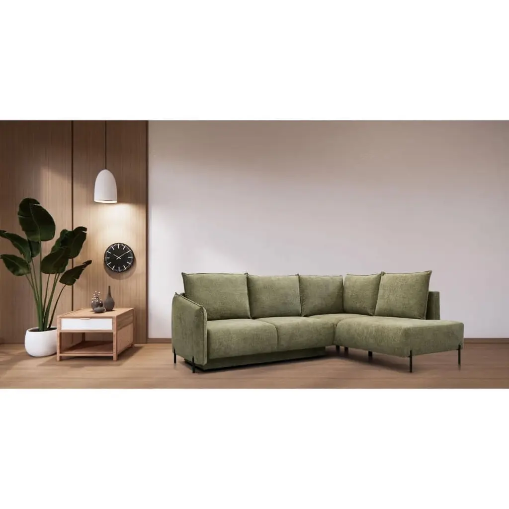 Marsylia Leather Sectional Sofa Olive Right Facing Chaise - Premium Leather, Modern Look ESF