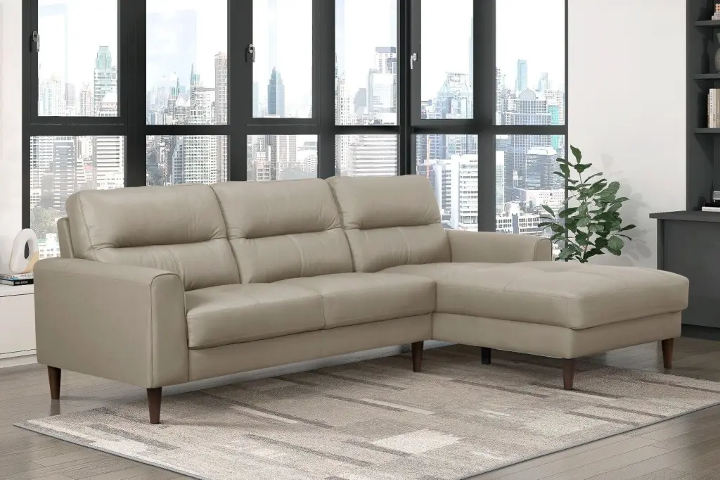 Modern 2pc Sectional Sofa Chaise Genuine Leather Comfort Latte Hue Living Room Couch Esofastore