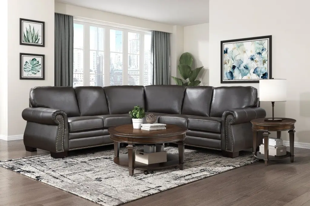 Traditional Design 3-Piece Dark Brown Leather Sectional Sofa - Modern Living Room Furniture Esofastore