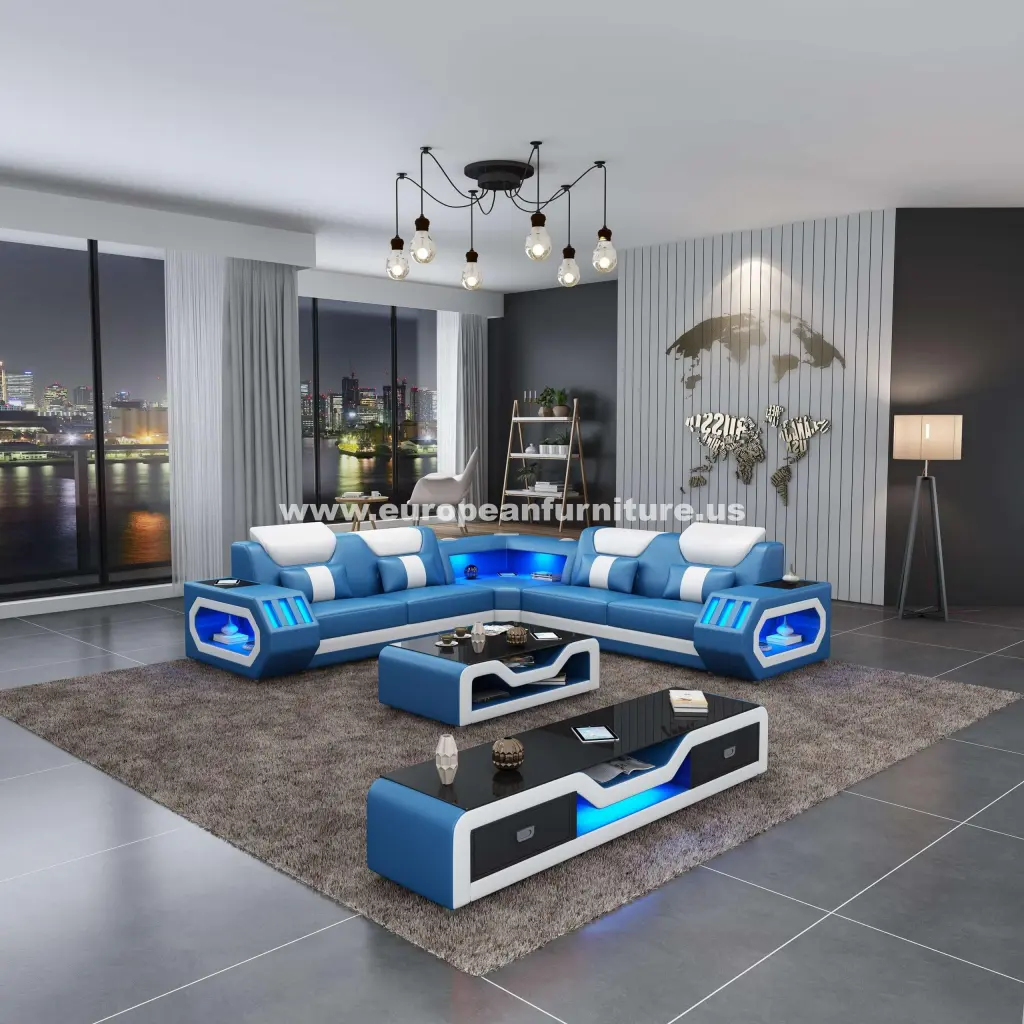 Ultra Fancy Blue White Sectional Italian Leather Spaceship EUROPEAN FURNITURE