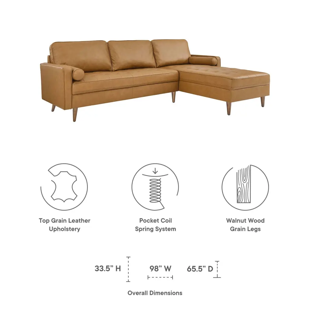 Modway Valour 98 Inch Leather Sectional Sofa Tan