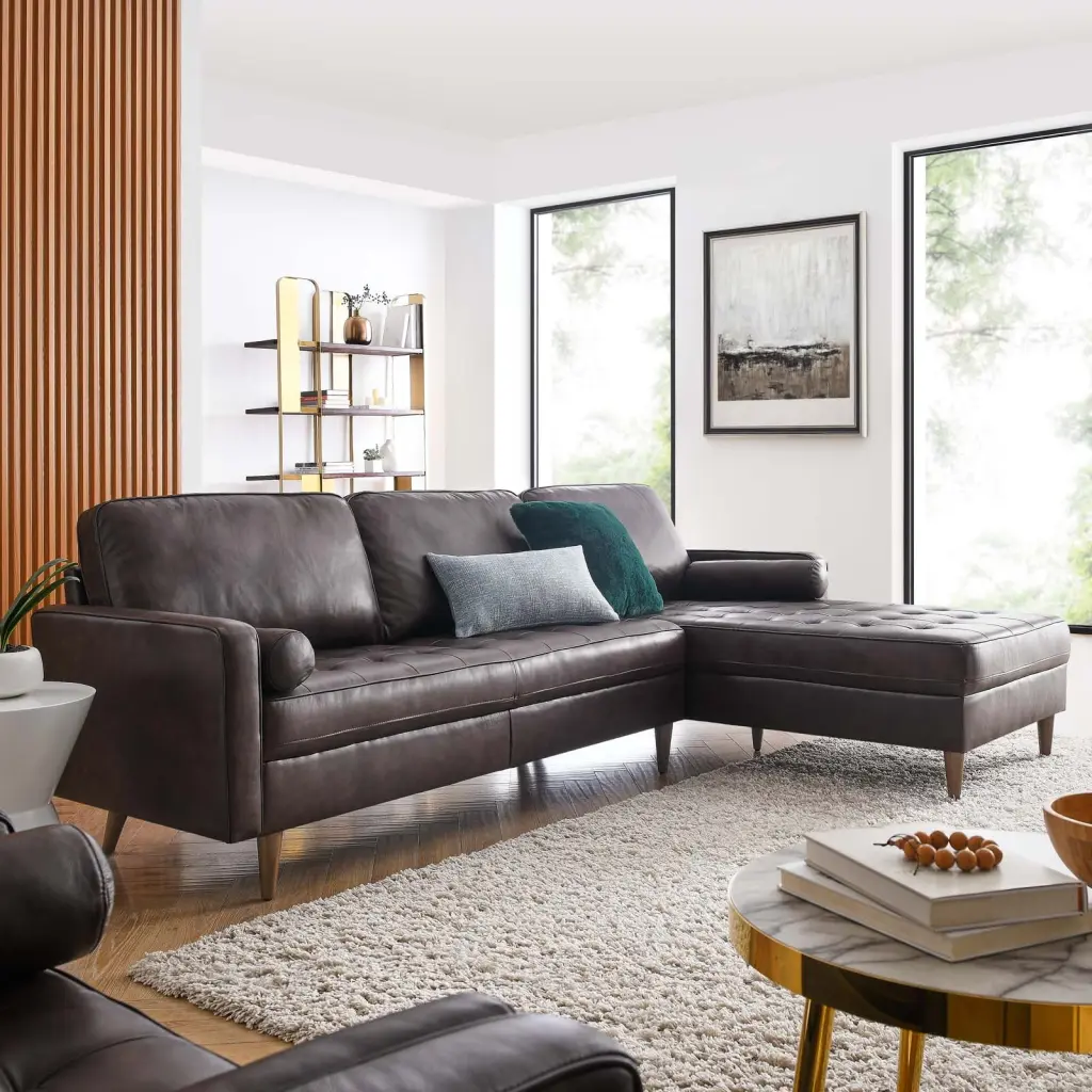 Modway Valour 98 Leather Sectional Sofa Brown