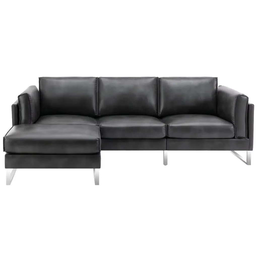 Morden Fort Faux Leather L Shape Sectional Sofa Ottoman Black Living Room