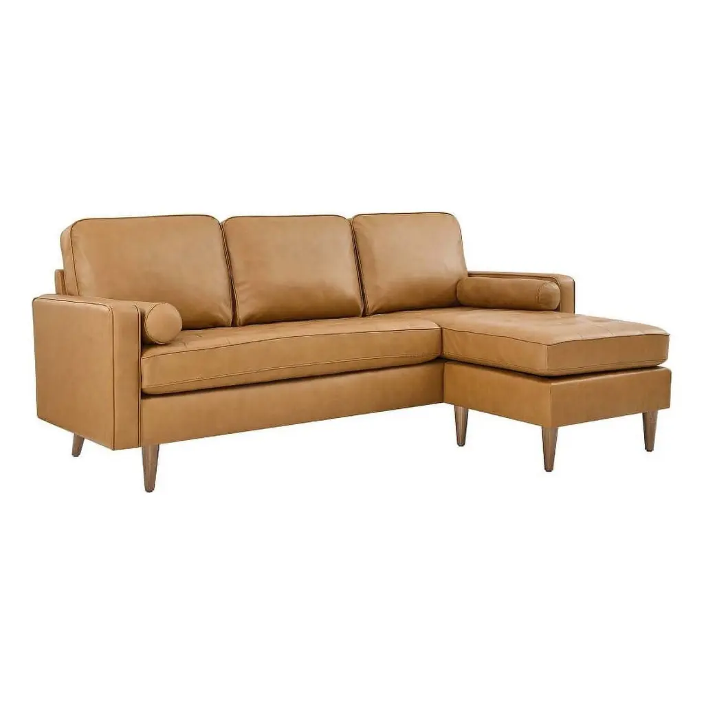 Pemberly Row 78 Inch Modern Style Leather Apartment Sectional Sofa Tan Small Living Spaces