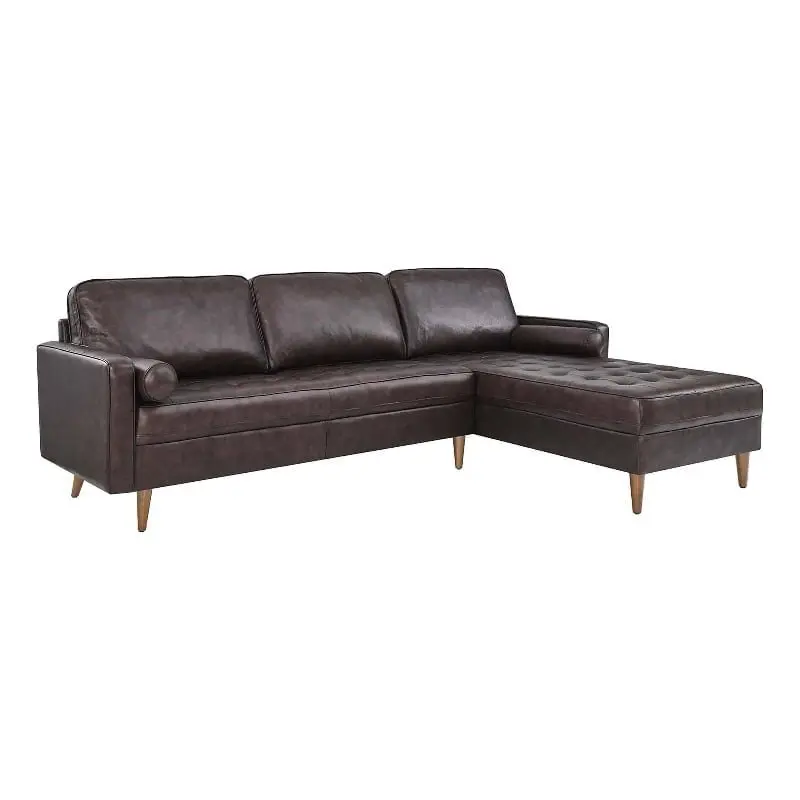 Pemberly Row 98 Modern Leather Sectional Sofa Brown