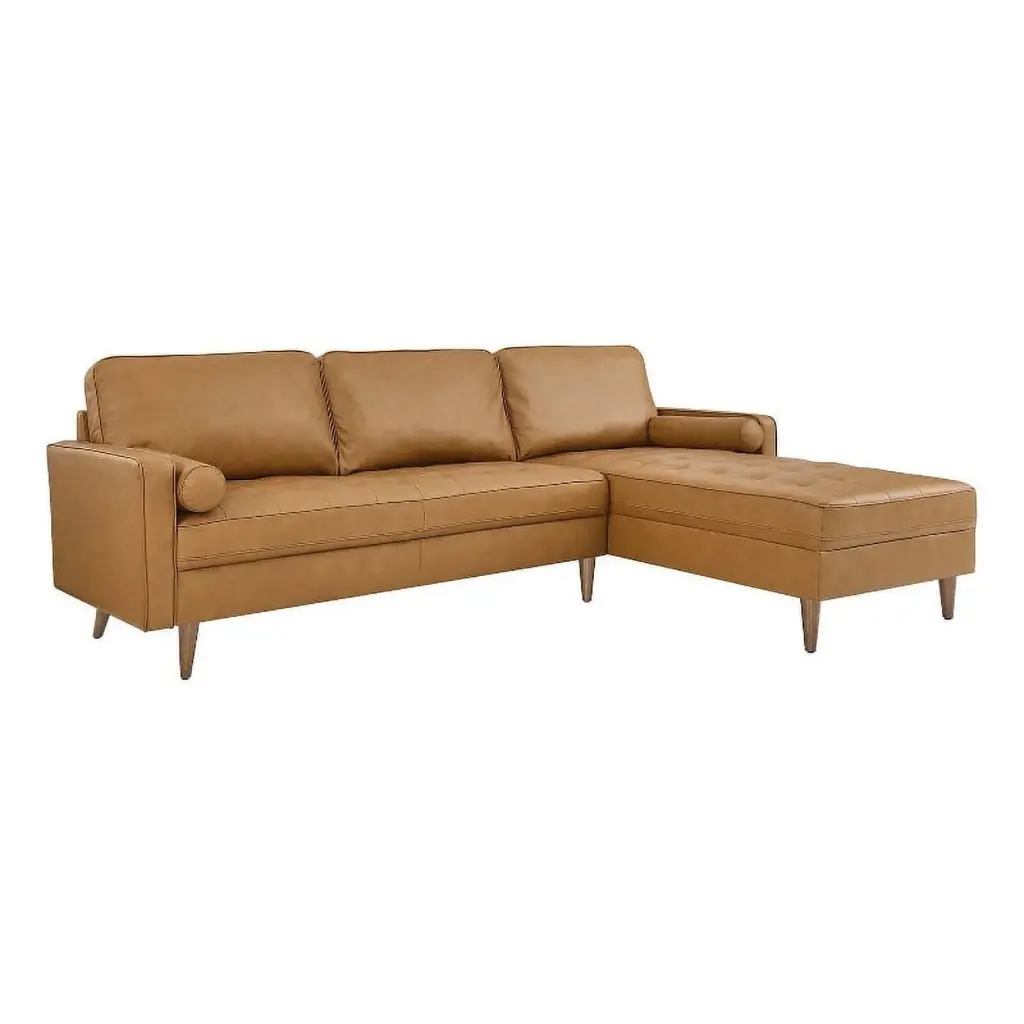 Pemberly Row 98 Modern Tan Leather Sectional Sofa Contemporary Living Room